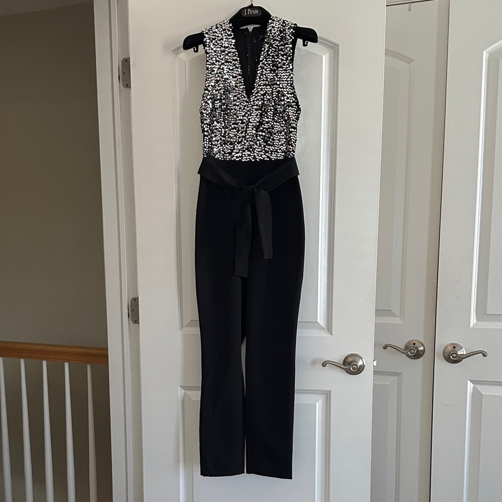 Zara Black and silver  V-Neck Jumpsuit